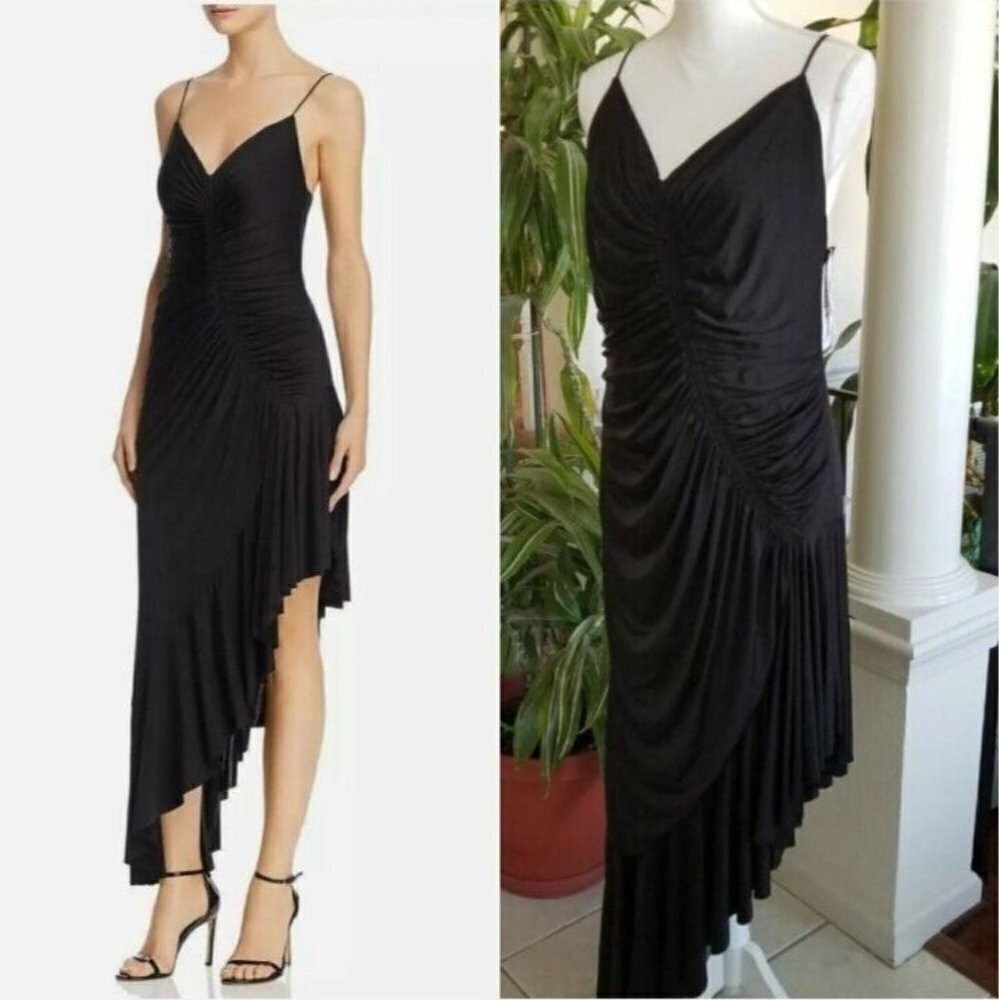 JILL Jill Stuart Sz 12 Jersey Ruched Asymmetric Black Maxi Dress Formal Gown NWT